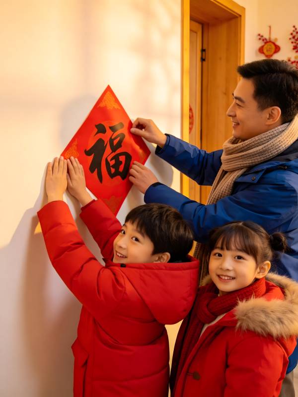 全家贴福迎新春图片