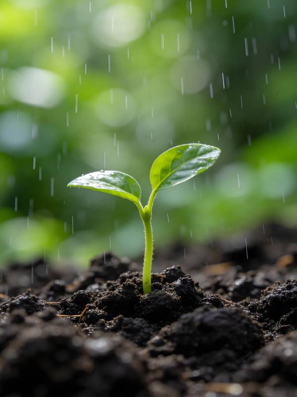 雨中嫩芽生长图片