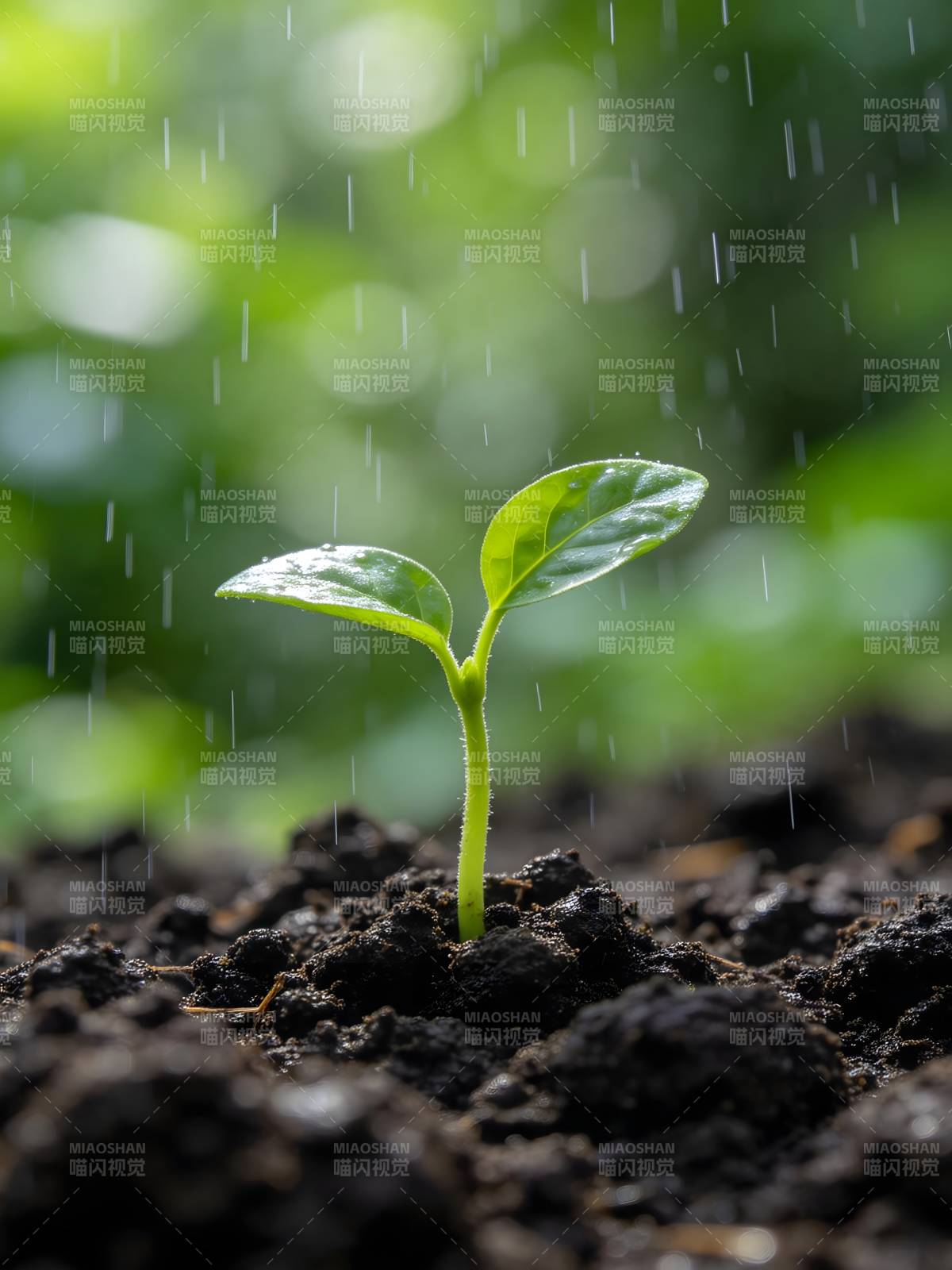 雨中嫩芽生长图片