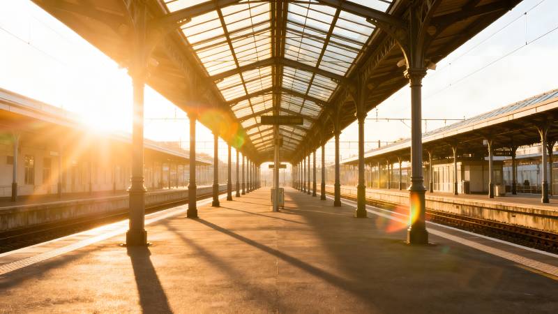 晨光中的车站长廊图片