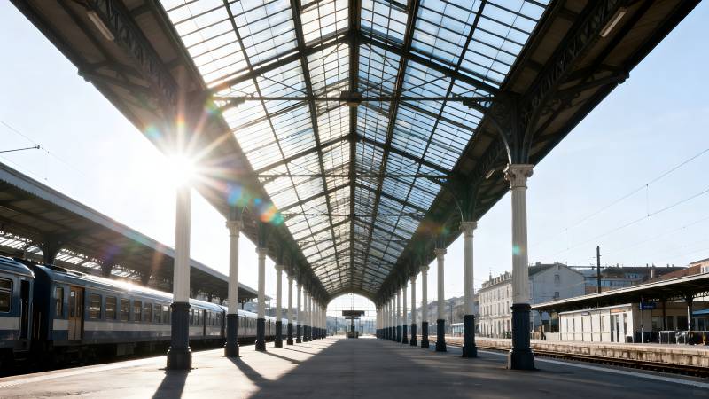 阳光下的车站长廊图片