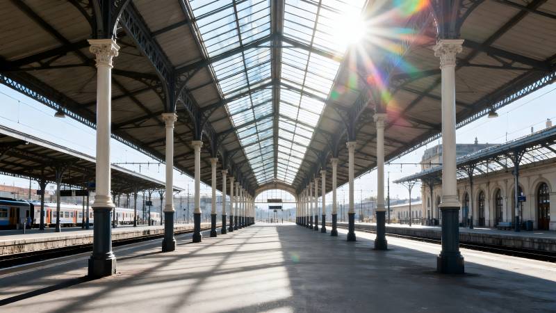 阳光下的车站长廊图片