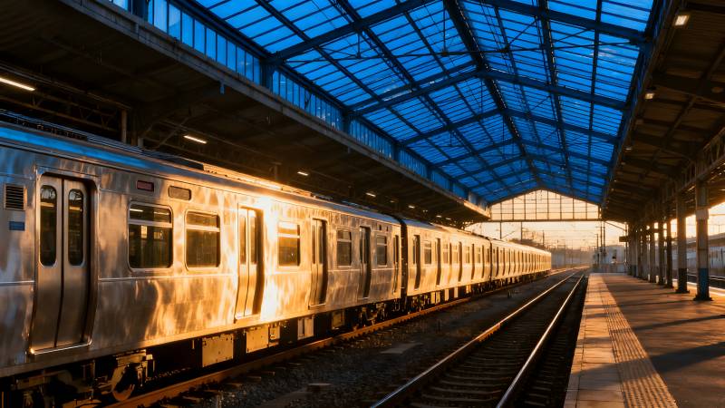 晨光中的火车站图片