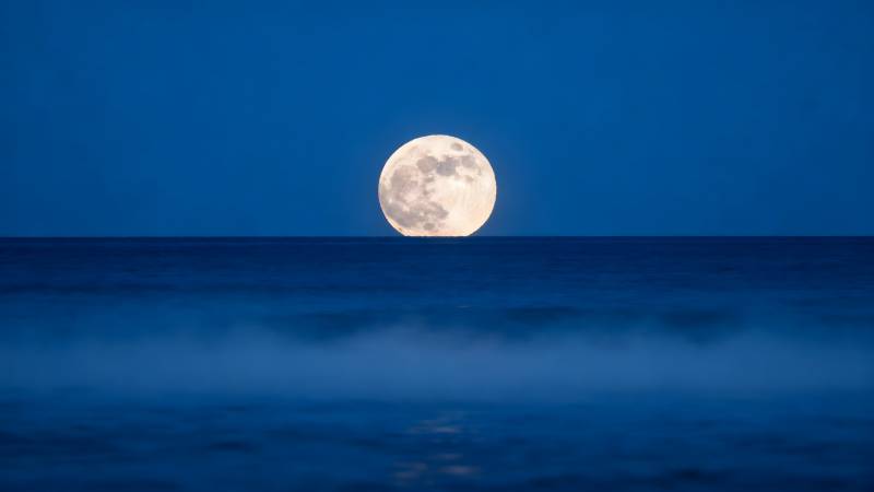 月升海面夜景图片