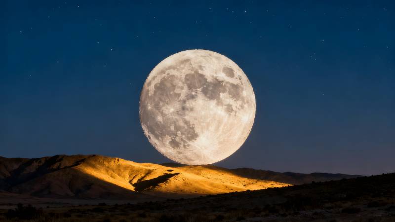 月升沙漠夜图片