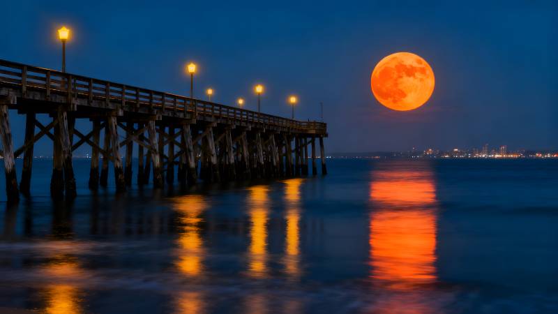 月升码头夜景图片