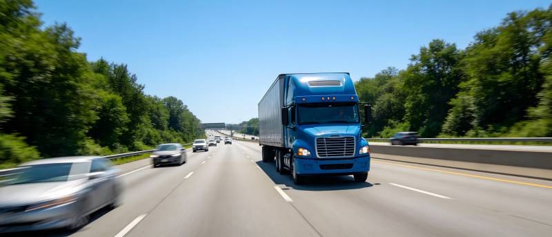 高速公路上的蓝色卡车图片