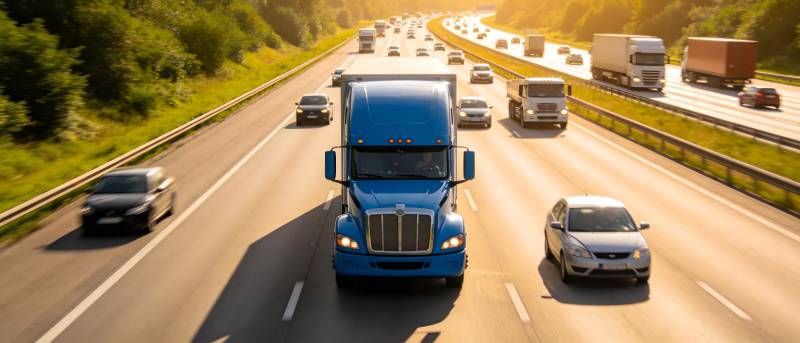 高速公路上的蓝色卡车图片