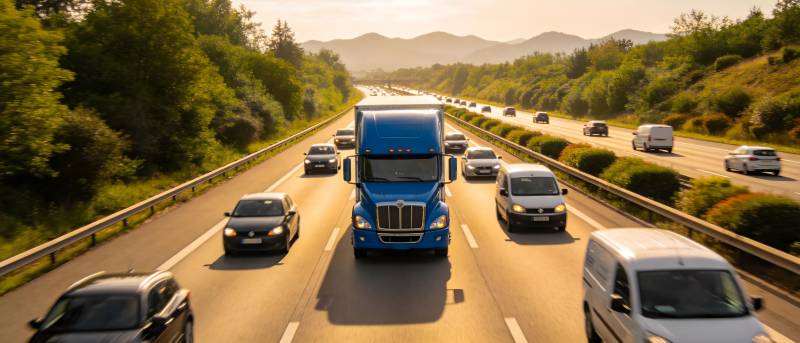 高速公路上的蓝色卡车图片