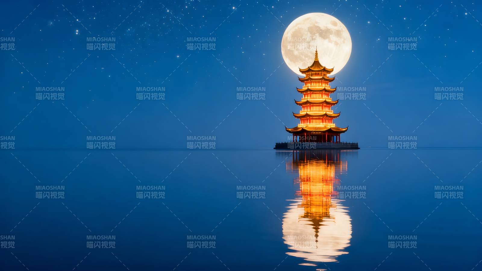 月下塔影如画图片