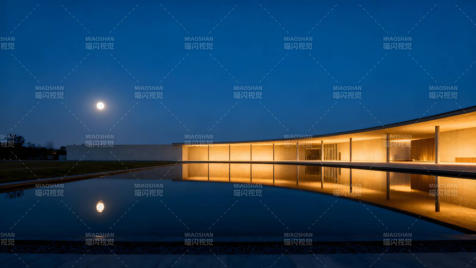 月夜建筑倒影图片