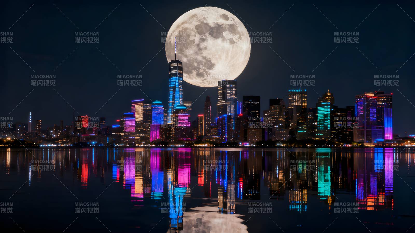 月照城市夜景图片