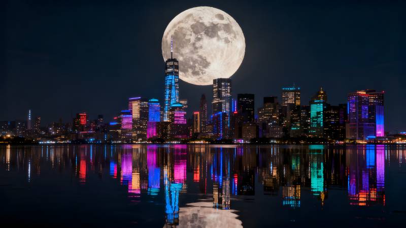 月照城市夜景图片