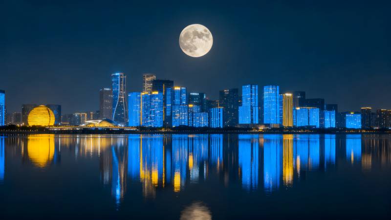 月照城市夜景图片