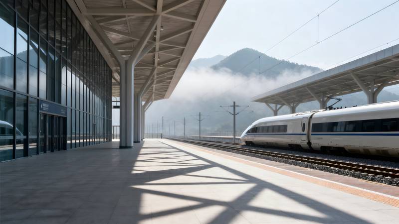 高铁站台静谧晨光图片