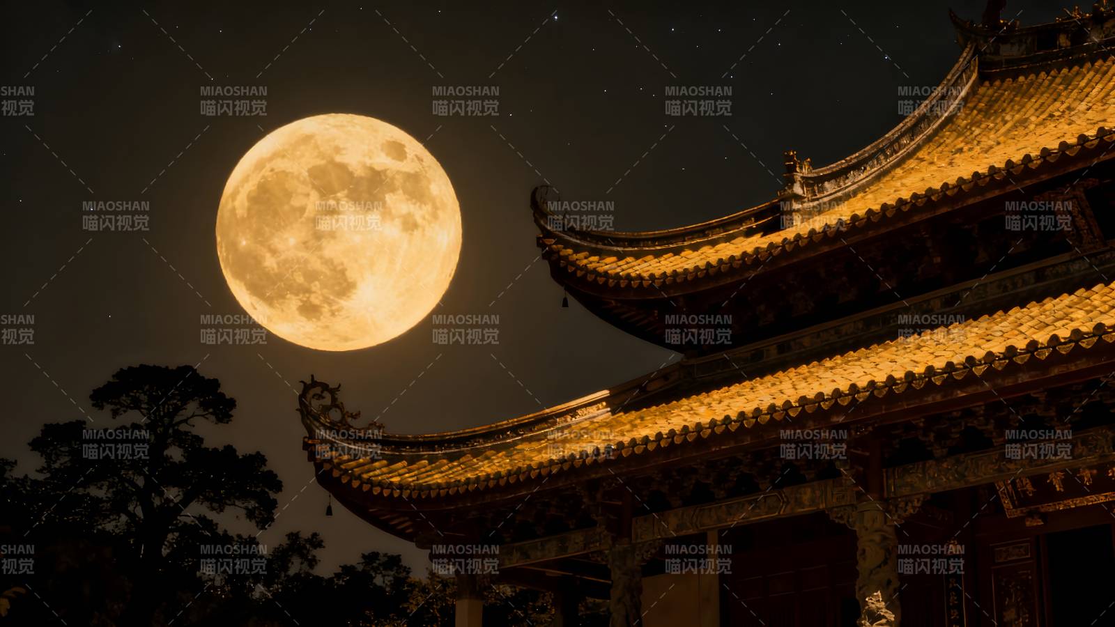 月满古殿夜图片