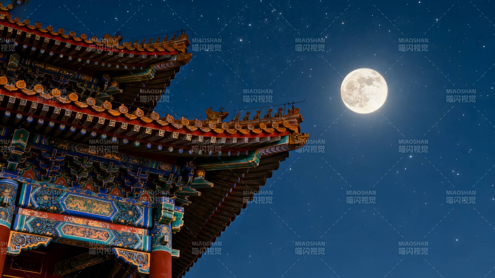 月下古建筑图片