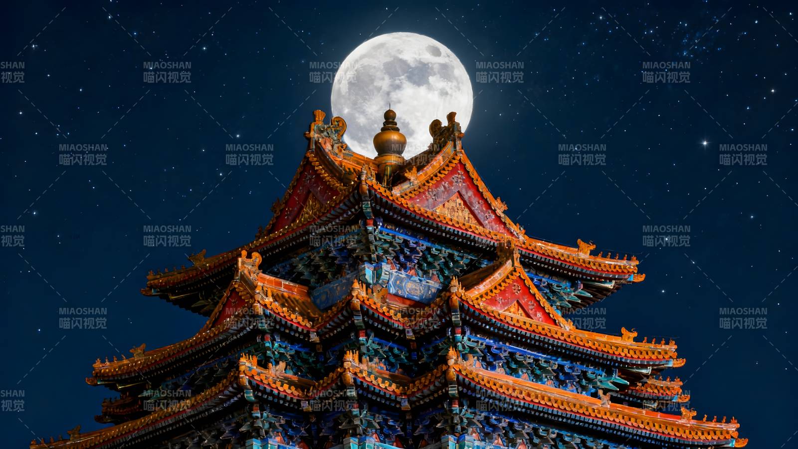 月下古殿夜景图片