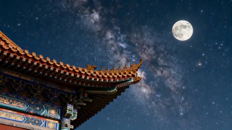 古檐望月夜图片