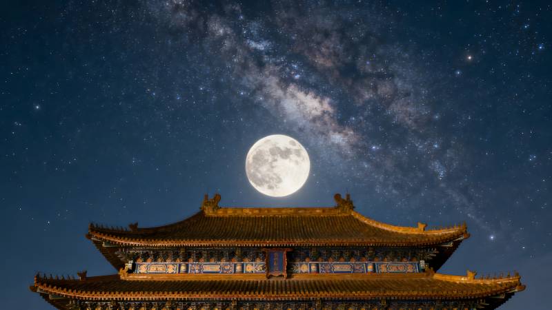 月照古殿夜空星河图片