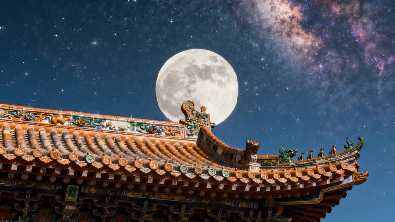 月照古殿夜空星河图片