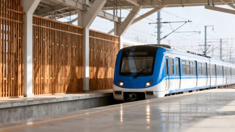 蓝色地铁进站图片