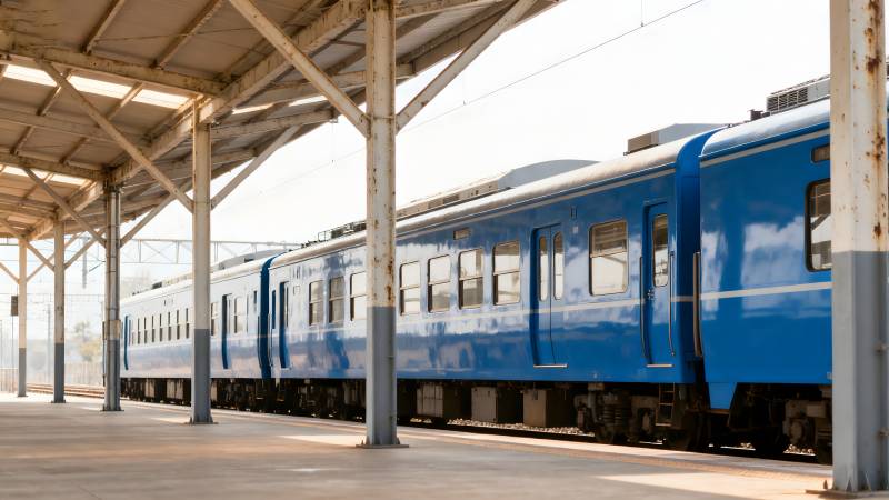 蓝色列车停靠站台图片