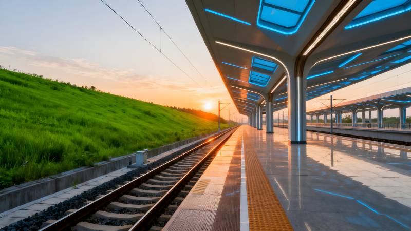 夕阳下的现代车站图片