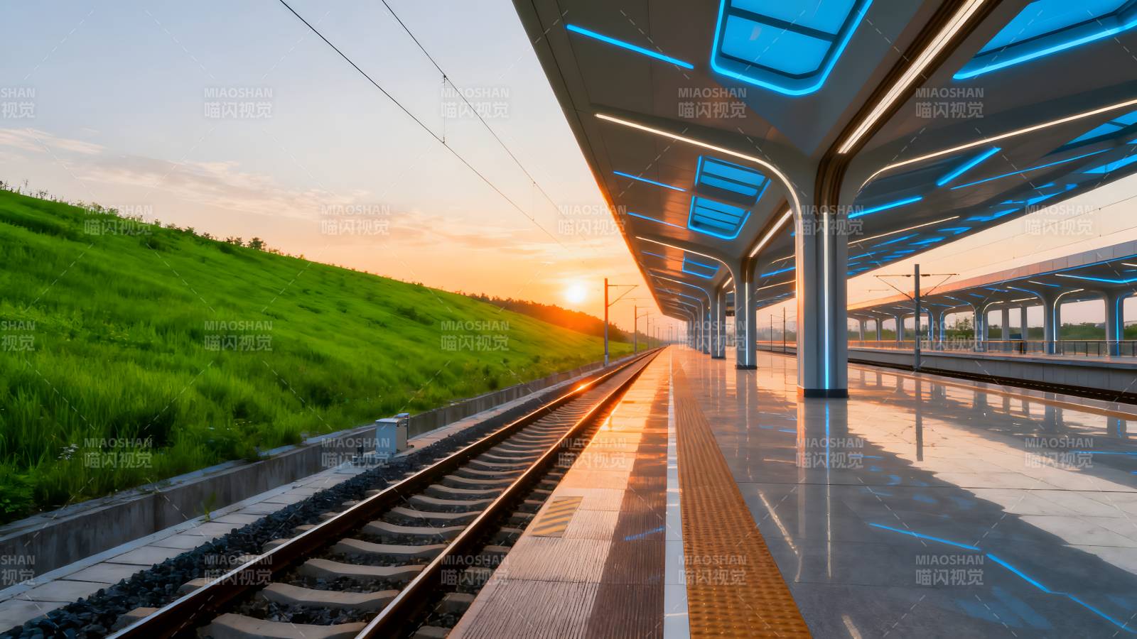 夕阳下的现代车站图片