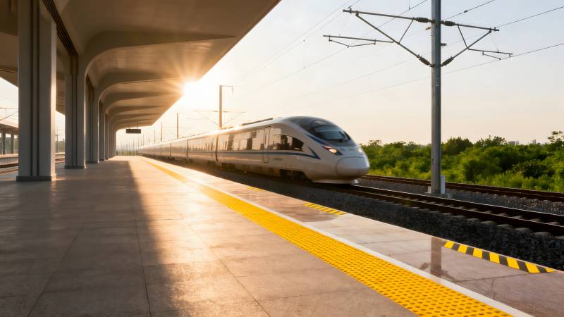 高铁进站 阳光洒落图片