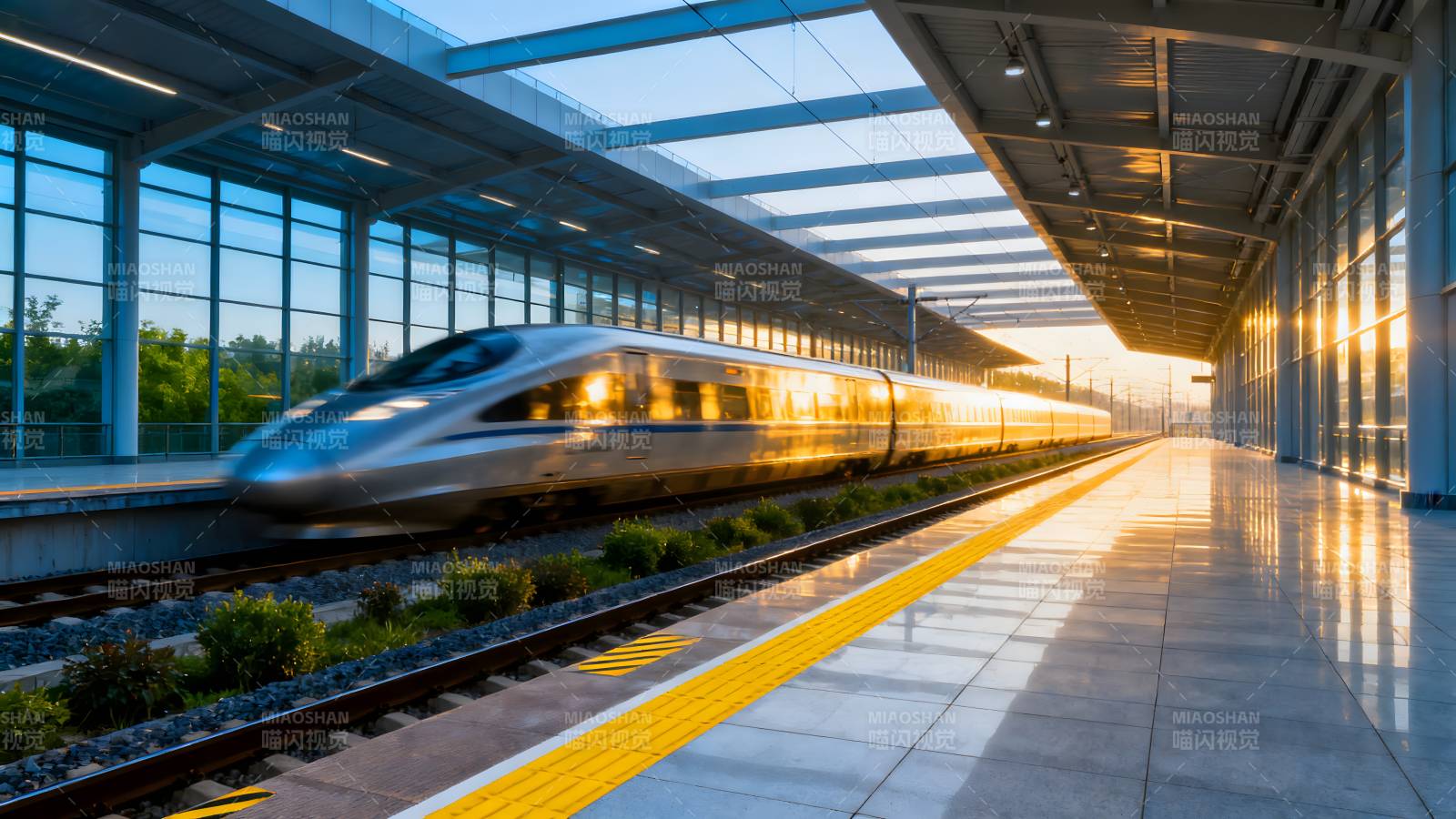 高铁进站 光影交错图片