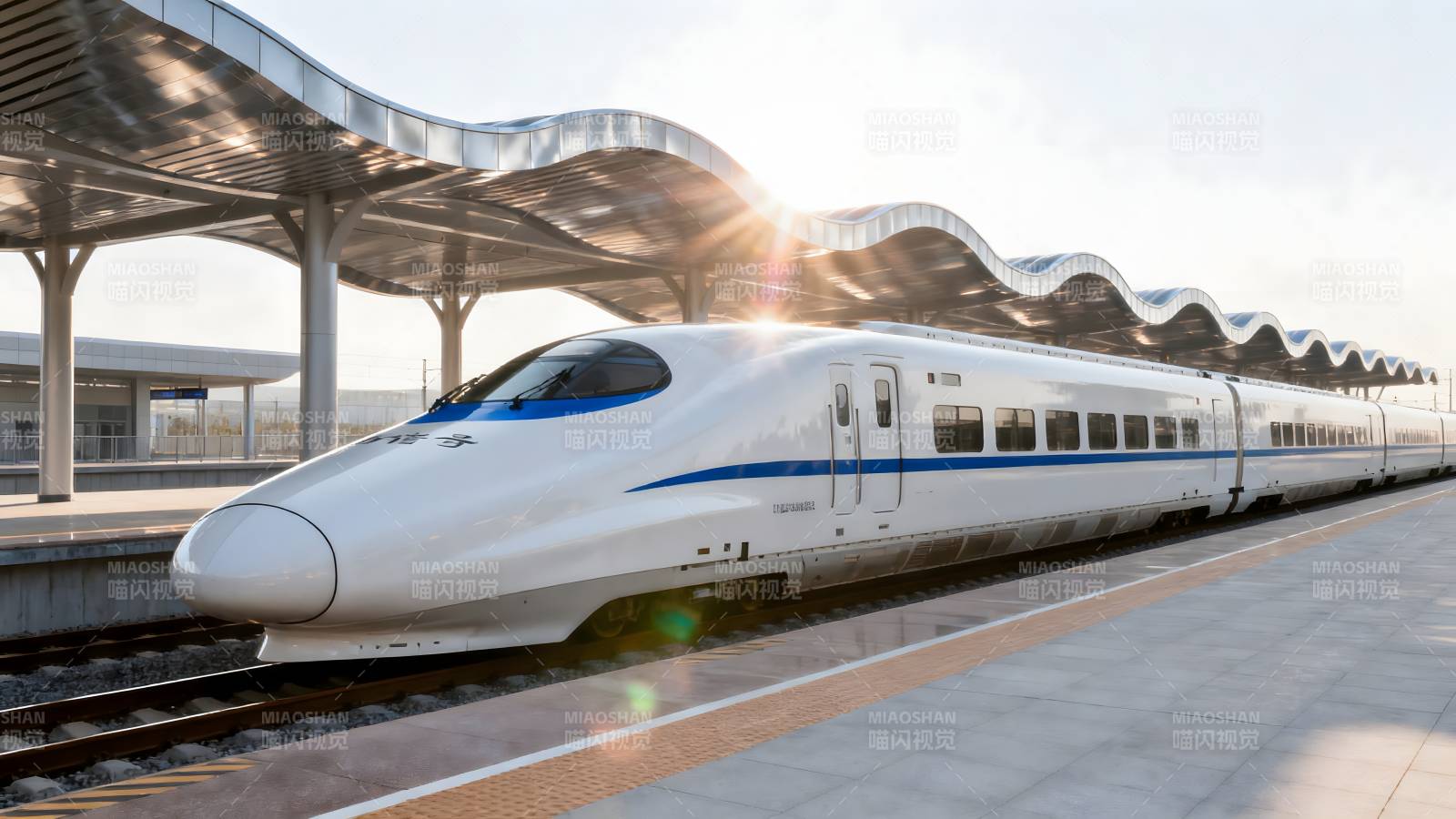 高铁进站 阳光闪耀图片