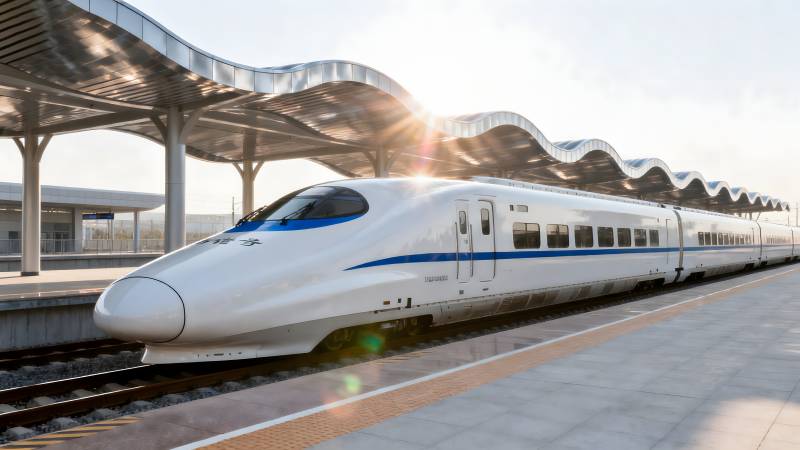 高铁进站 阳光闪耀图片
