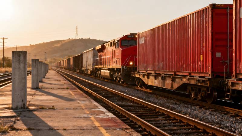 夕阳下的货运列车图片