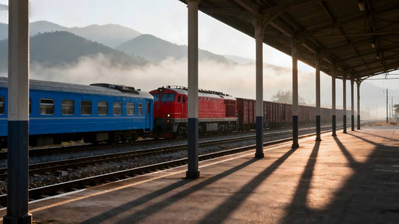 晨光中的火车站图片