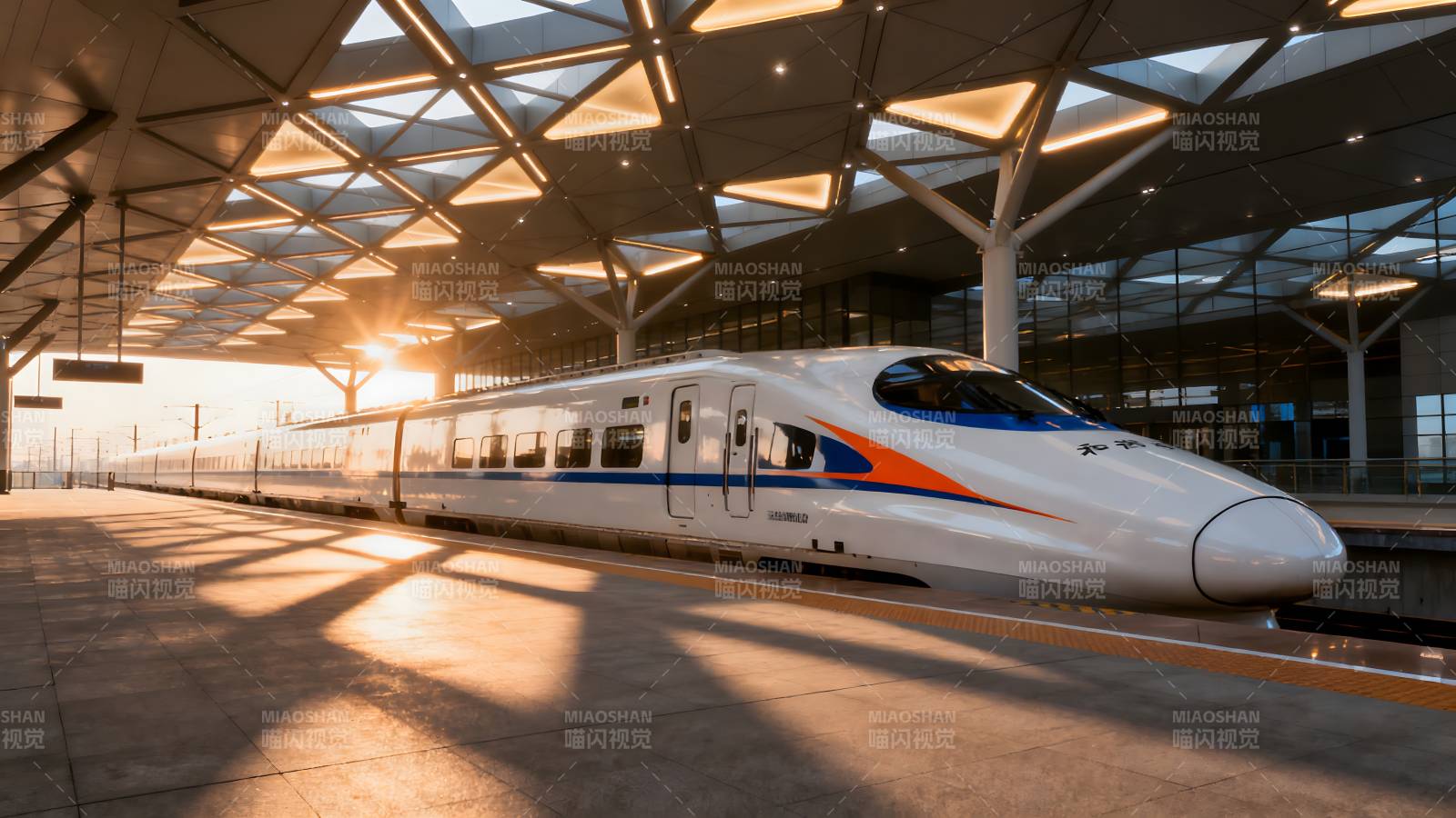 高铁站内晨光列车图片
