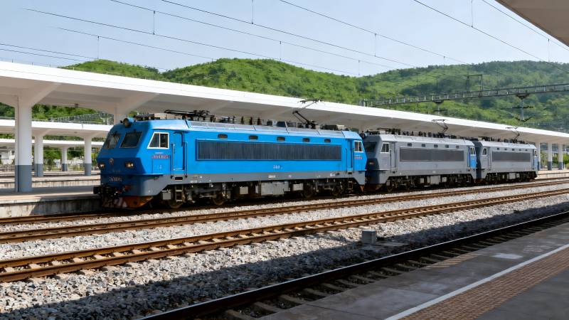 蓝色火车停靠站台图片