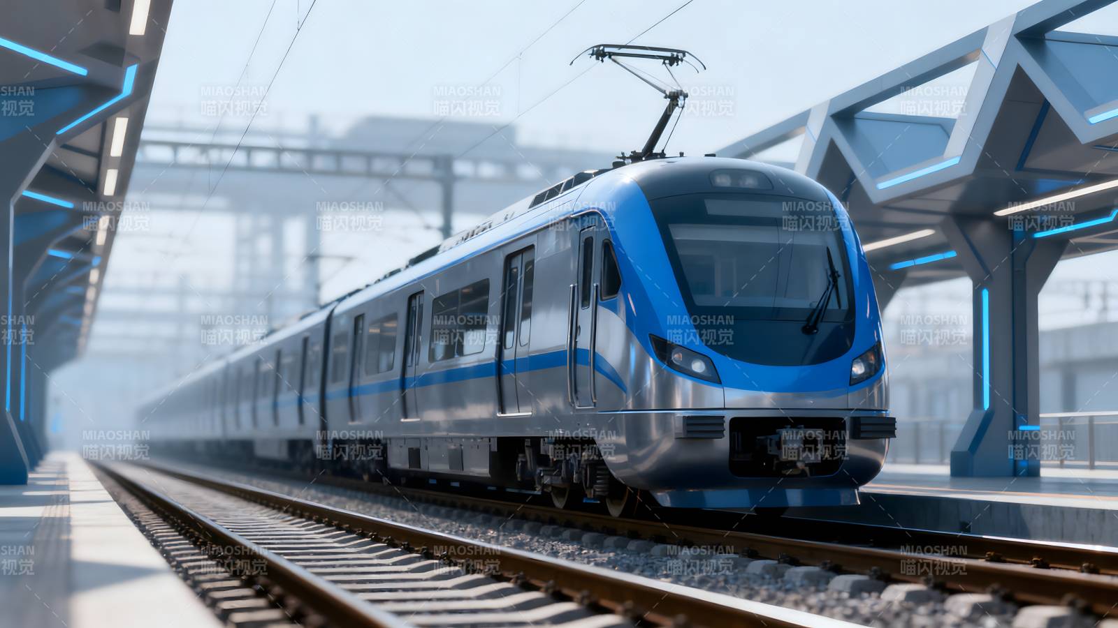 现代地铁列车进站图片