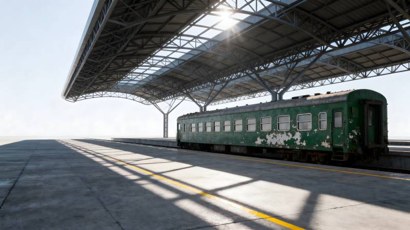 绿皮火车停靠站台图片