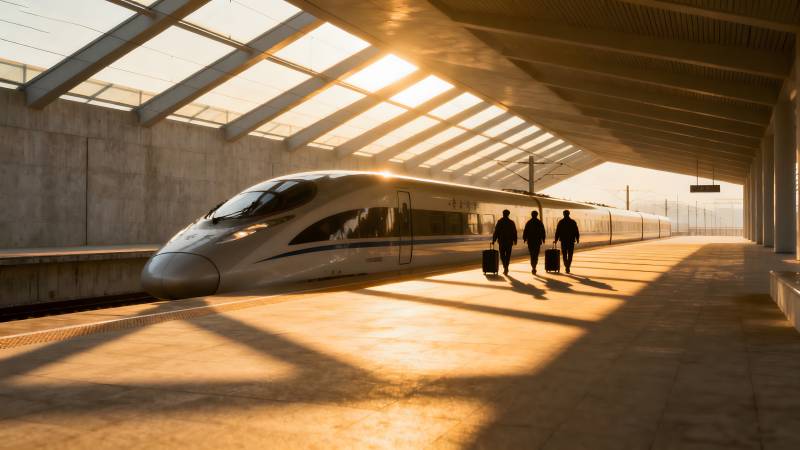 高铁站台光影交错图片