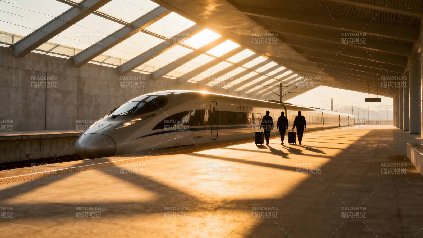高铁站台光影交错图片