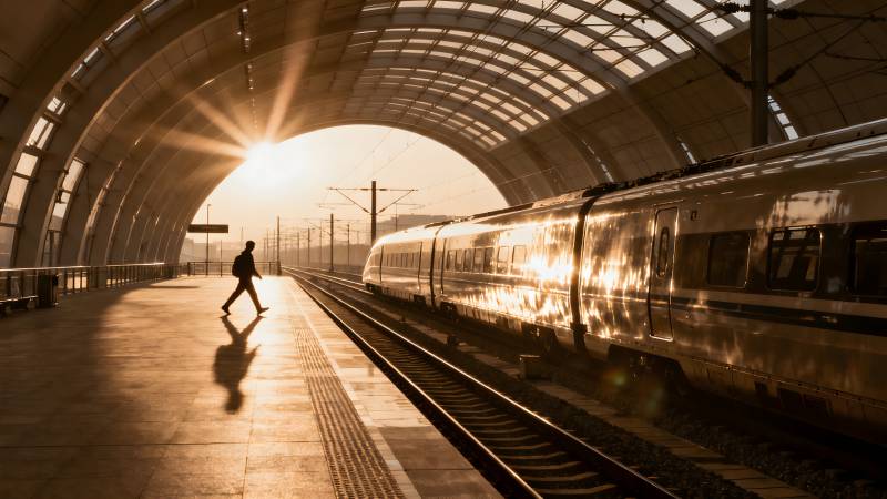 晨光中的列车站图片