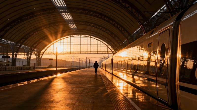 晨曦站台行图片