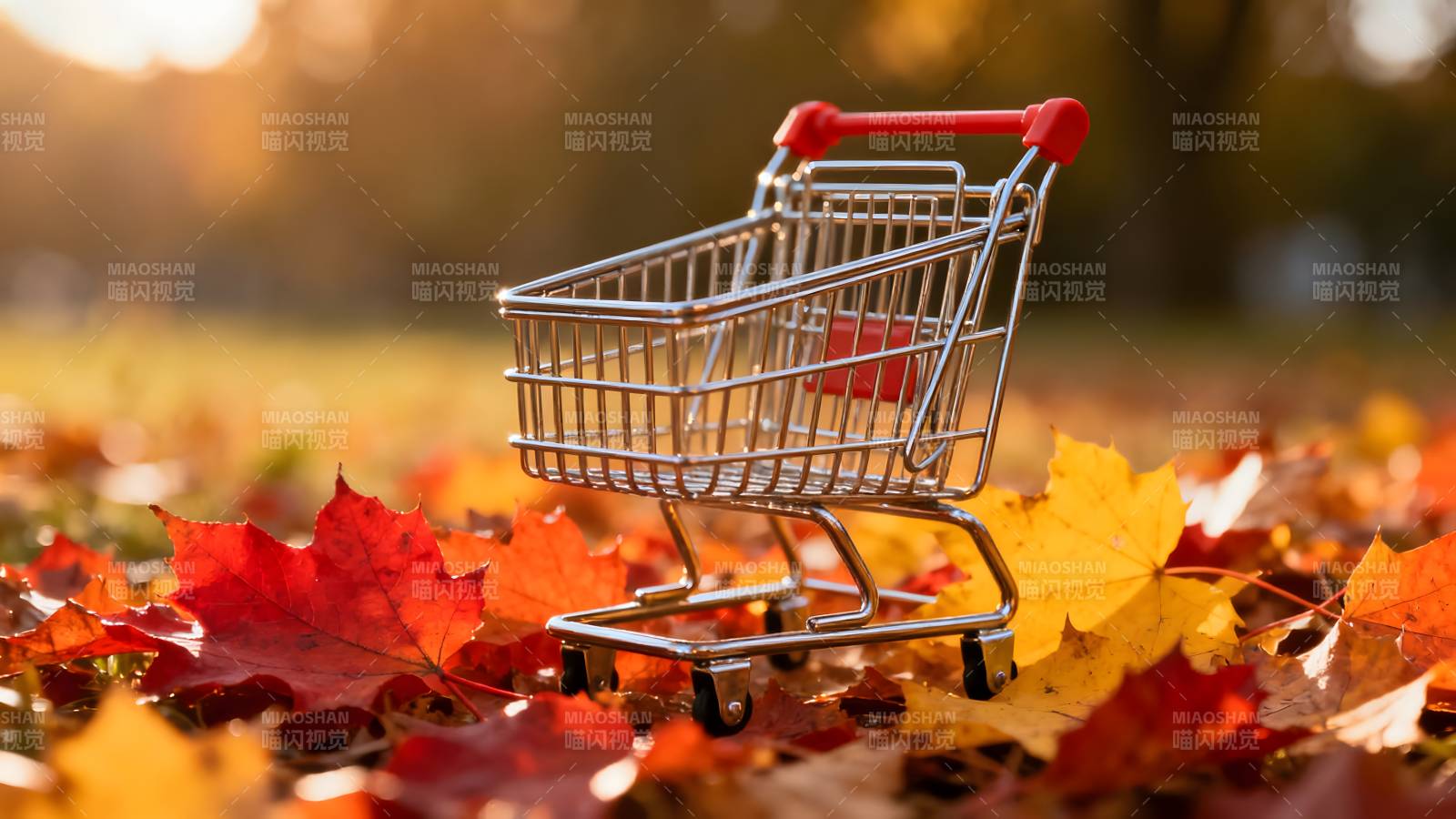 秋叶中的购物车图片