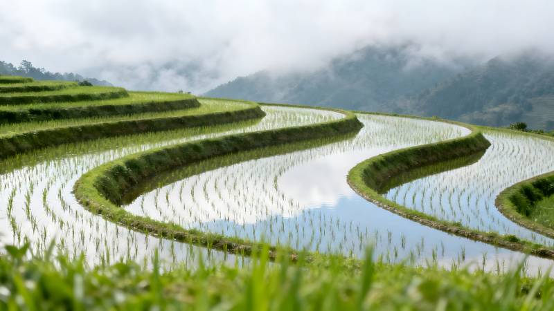 梯田如镜映青山图片