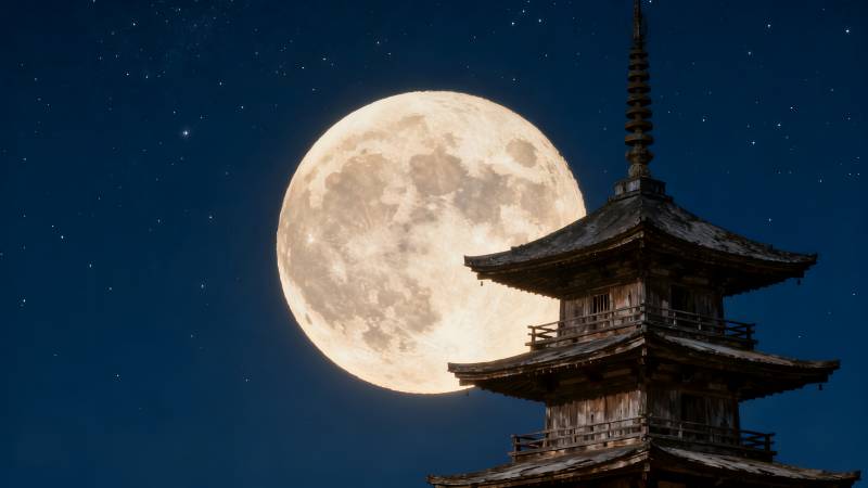 古塔映月夜图片