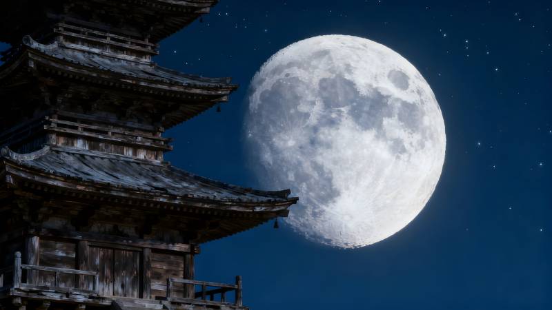 古塔映明月图片