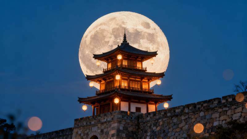 月下古塔夜景图片