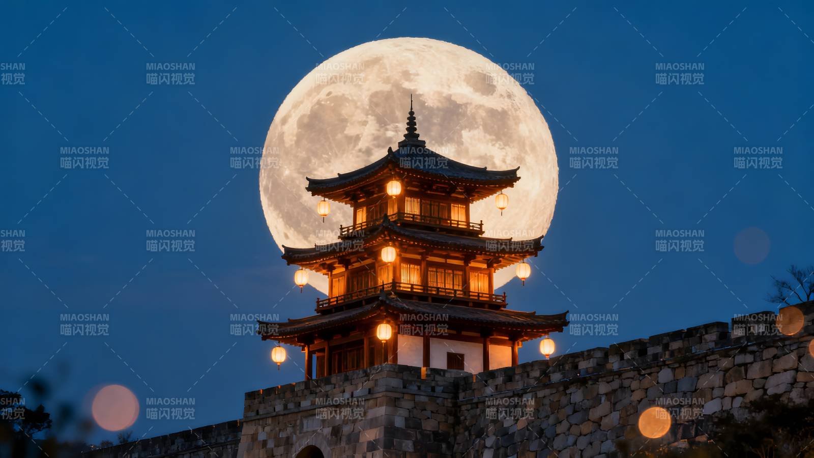 月下古塔夜景图片