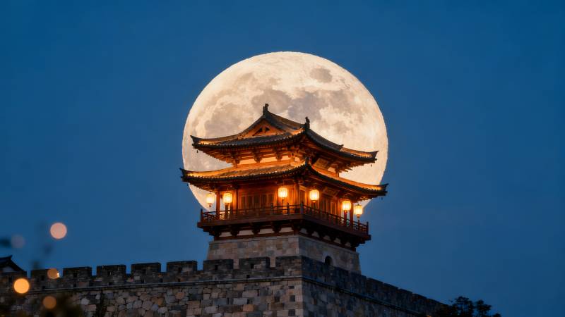 明月映古塔图片